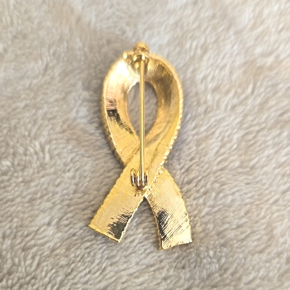 #160 Elegant Gold Ribbon Brooch with Red, Blue, and Silver Accents - Picture 3 of 3